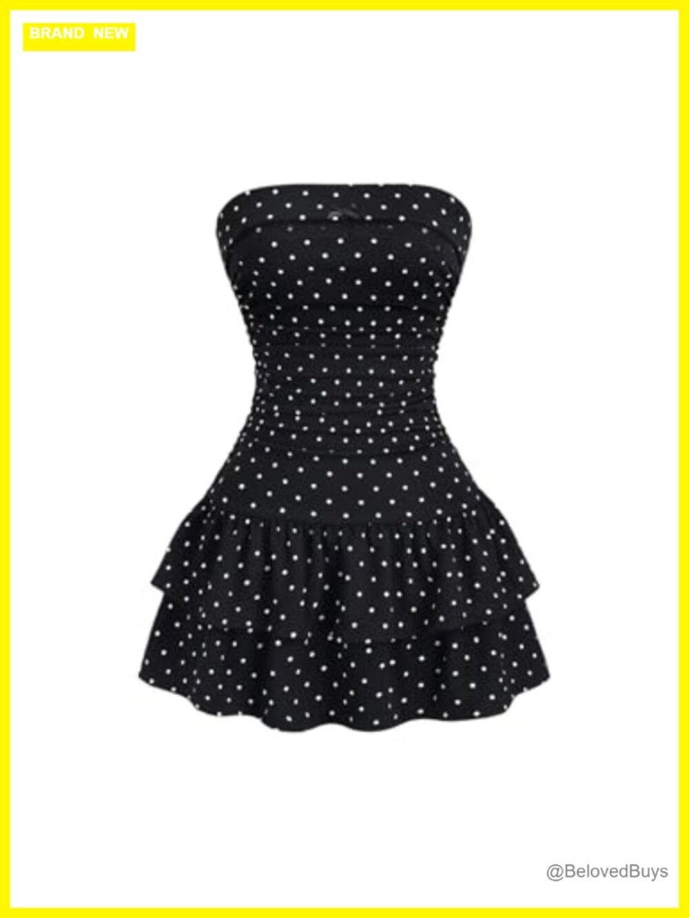 Women's Polka Dots Strapless Ruched Ruffle Mini Dress